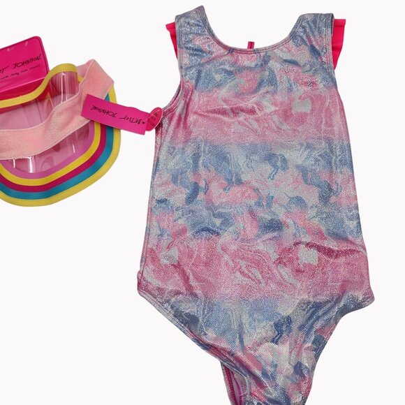 Betsey Johnson Girls Size 12 UPF 40 Swimsuit with Jelly Sun Visor New - Picture 7 of 8